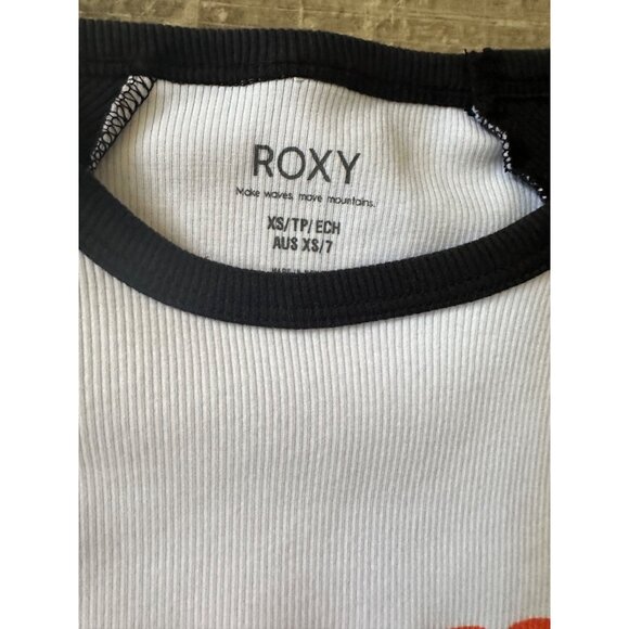 Roxy Womens XS White & Black Long Sleeve Crop Top With Retro Logo Print - Picture 5 of 6